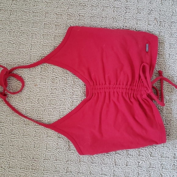 Red Hollister cropped scrunched halter top - Picture 1 of 1